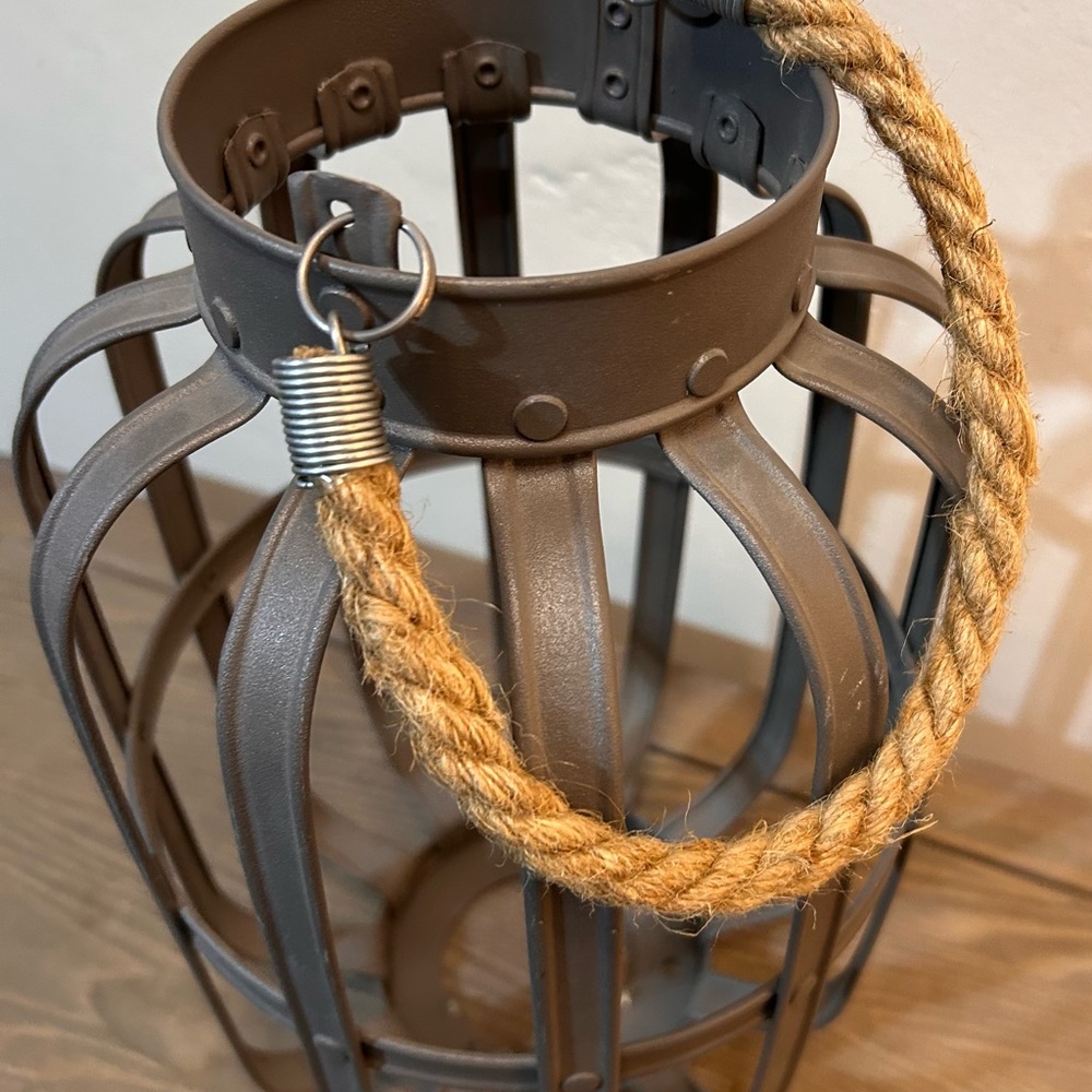Galvanized Metal Decorative Lantern W/ Rope Handles - Picture 2 of 2